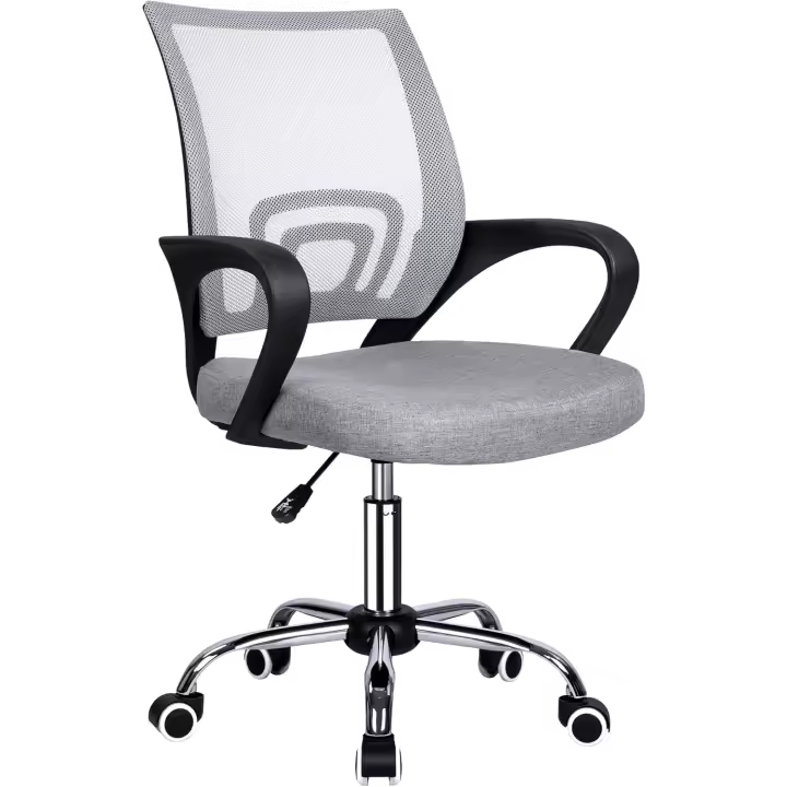 Silla de Oficina o Escritorio Ergonómica con Ruedas y Soporte Lumbar. Juvenil. Altura Regulable. Color Gris - 1