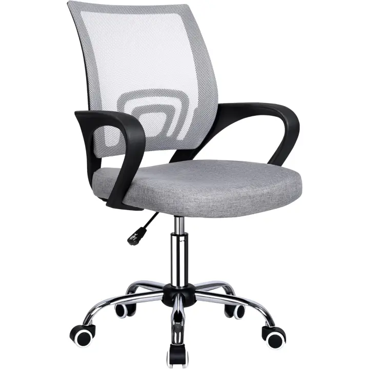 Silla de Oficina o Escritorio Ergonómica con Ruedas y Soporte Lumbar. Juvenil. Altura Regulable. Color Gris - 1