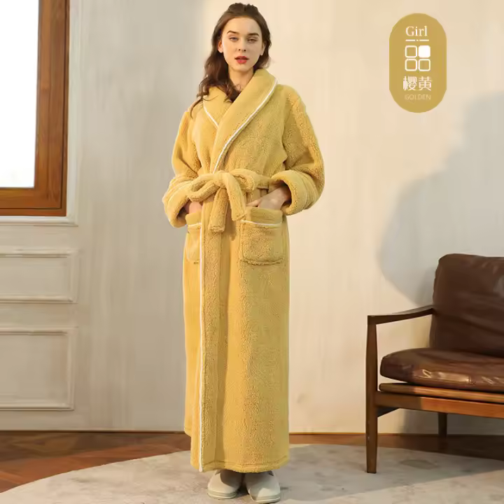 Shu albornoz de terciopelo de algodón de los hombres de invierno de grasa parejas albornoz femenino más largo párrafo pijama - 1