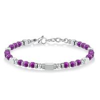 Pulsera Ajustable de Cuentas Naturales Turquesa y Amatista con Abalorios de Acero Inoxidable - details 8