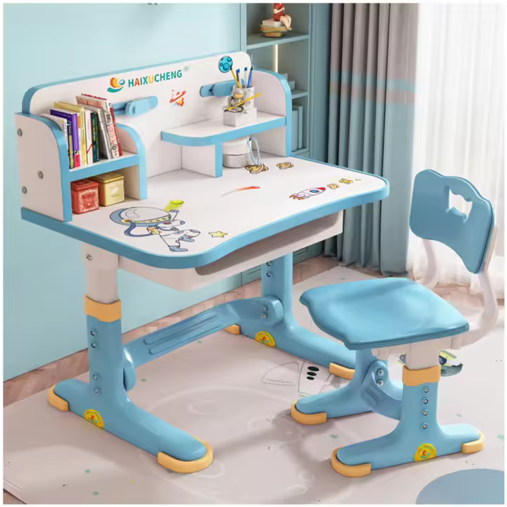 Juegos de mesa y silla para niños, mesa de estudio ergonómica con cajones y soporte para libros - 1