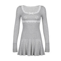 Vestido Acampanado de Parches Mini Casual Cuello Cuadrado Manga Larga Moda de Otoño y Primavera 2025 - details 9