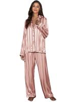 Conjunto de 2 piezas de manga larga a rayas para mujer, pijama de satén primavera/verano, pijama holgado para el hogar - details 6