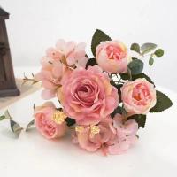 Ramo de Rosa de Seda Retro Hiedra Peonía de Flores Artificiales para Decoración de Boda en Casa - details 6