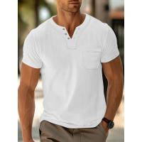 Camiseta de Manga Corta para Hombre Cuello Redondo, Diseño Sólido de Color, Cuello en V, Bolsillo con Botones, Mejillas para el Sudor, Moda de Verano - details 1