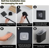 Escobilla de inodoro de silicona para baño, con soporte montado en la pared, con mango largo antideslizante, secado, cepillos profesionales de limpieza profunda para baño (negro) - details 0