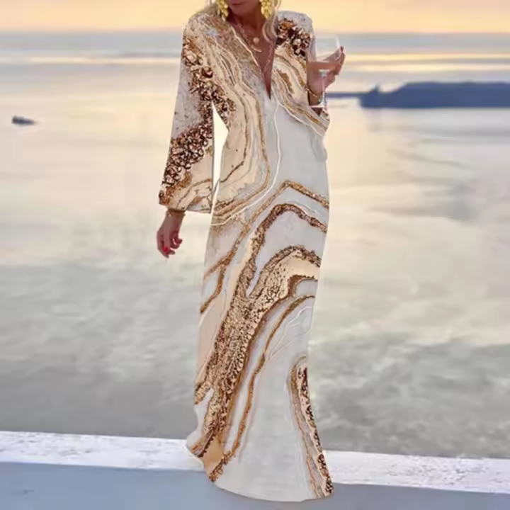 Vestido estampado con cuello en V bohemio para mujer, ropa de primavera y verano. - 1