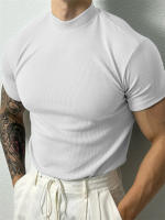 Camiseta De Verano Para Hombre Estilo Deportivo Con Cuello Alto Y Rayas Manga Corta Ajustada Para Fitness Y Running - details 11
