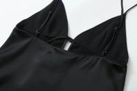 TRAFZA-Top corto de satén de seda con cuello en V para mujer, Top Sexy con textura, Color sólido, chaleco con lazo, Top corto sin mangas, 2024 - details 8