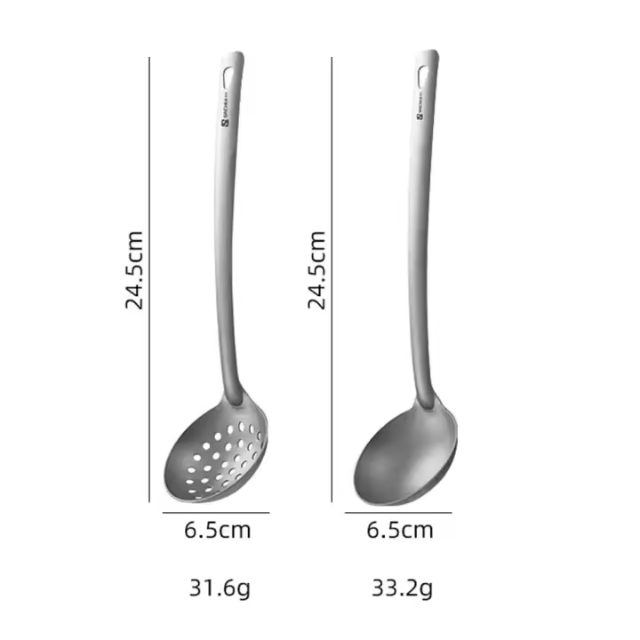Kit de herramientas Esdera con cuchara ranurada de titanio de mango largo, filtro de servicio de alimentos, hotpot villa, ligero y duradero - 1