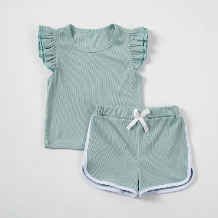 Conjunto de verano para bebé niña 2025, shorts y camiseta cómoda, transpirable, ropa de casa, estilo casual, sin mangas, cuello redondo. - 1