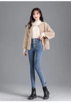 Jeans Estilosos de Cintura Alta y Elástica Pantalones de Lápiz de Moda para Mujeres con Botón - details 15