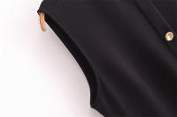 Elegante negro verano ss, sin mangas, abotonado hasta la cintura - details 7