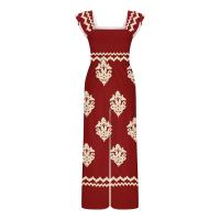Mono Bohemio de Cintura Alta y Piernas Anchos Estampado Vintage con Manga Corta, Monos de Moda para Mujeres con Bolsillos - details 2
