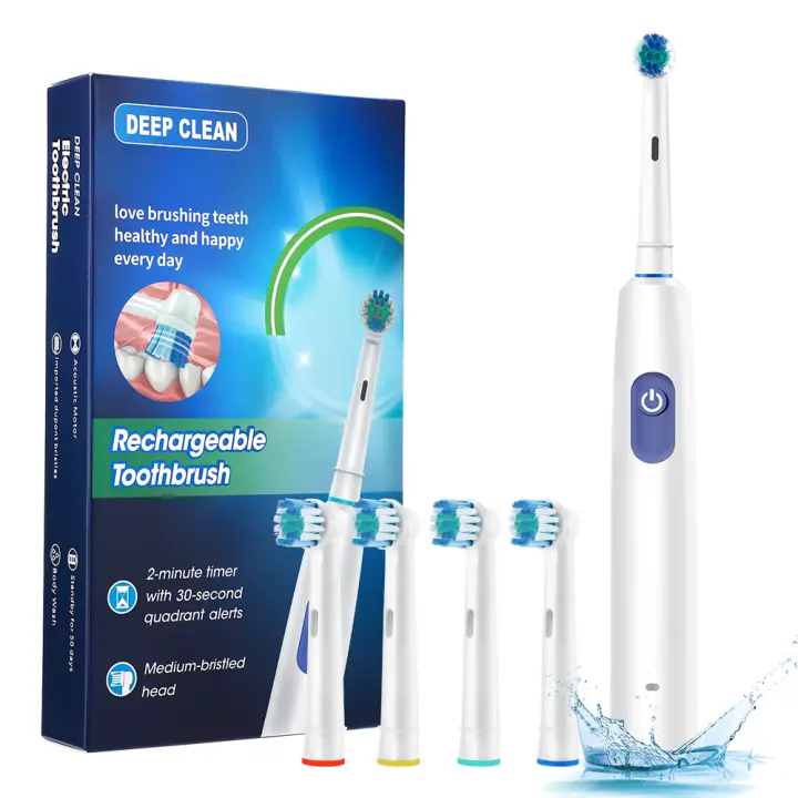 Eléctrico recargable para adultos, limpador de dientes Blanco giratorio with 4 cabecales de repuesto - 1
