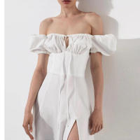Vestido acampanado ajustado con lazo y mangas abullonadas estilo francés largo para mujer 2025 - details 8