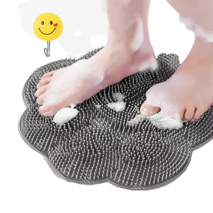 Almohadilla de cepillo para pies de ducha, frotador de pies y espalda de ducha con ventosa, frotador de espalda para lavadora con gancho de almacenamiento, cepillo de limpieza masajeador (rosa) - 1