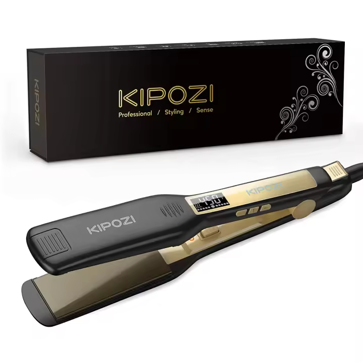Plancha de pelo profesional KIPOZI de titanio 2025 con pantalla LCD Digital, rizador de calentamiento instantáneo de doble voltaje - 1