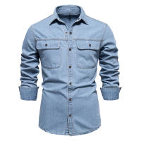 Camisa vaquera lavada de alta calidad para hombre, camisa informal de manga larga de algodón, otoño 2024 - details 1