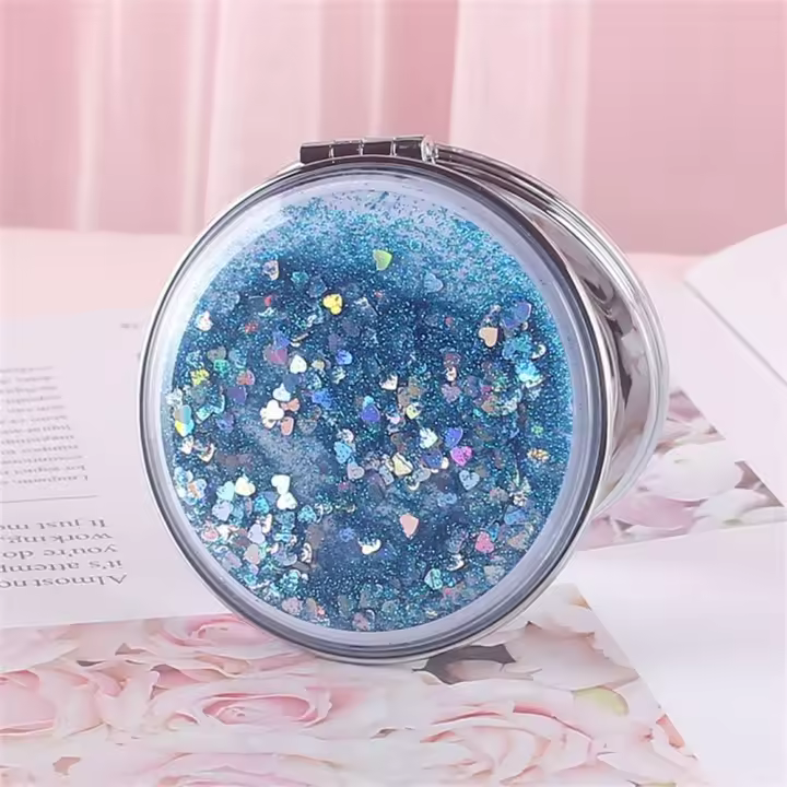 Herramientas cosméticas, espejo de maquillaje con arena movediza, espejo plegable brillante y brillante, espejo de bolsillo de tocador cuadrado redondo de pie, maquillaje - 1