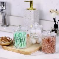 Qtip-dispensador de soporte para bola de algodón, hisopo de algodón, almohadillas redondas de algodón, juego de frascos de Boticario de plástico transparente de 10 oz, organización de almacenamiento de botes de baño, 3 paquetes - details 2