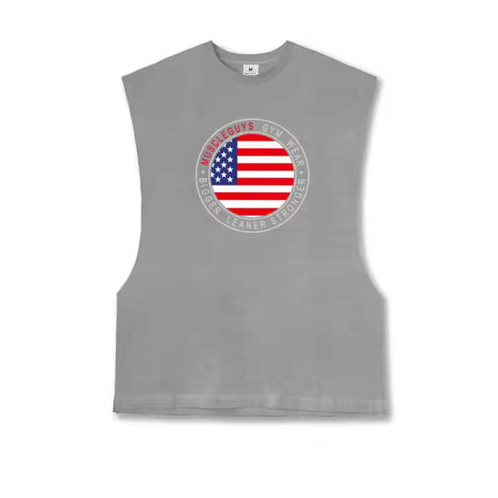 Oversized Men's Summer Mesh Quick Dry Fitness Sports Sleeveless T-Shirt Loose Mens Gym Clothing Cut Off Running Vest - 1