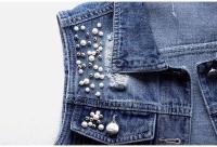 JMPRS-Chaqueta para mujer, chaqueta vaquera rasgada de moda con perlas de lujo, abrigo corto suelto sin mangas, chaquetas casuales 5XL - details 4