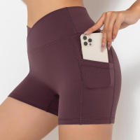 Pantalones cortos de gimnasio para mujer, yoga con bolsillo, leggings Fiess, pantalones cortos de cintura alta - details 3