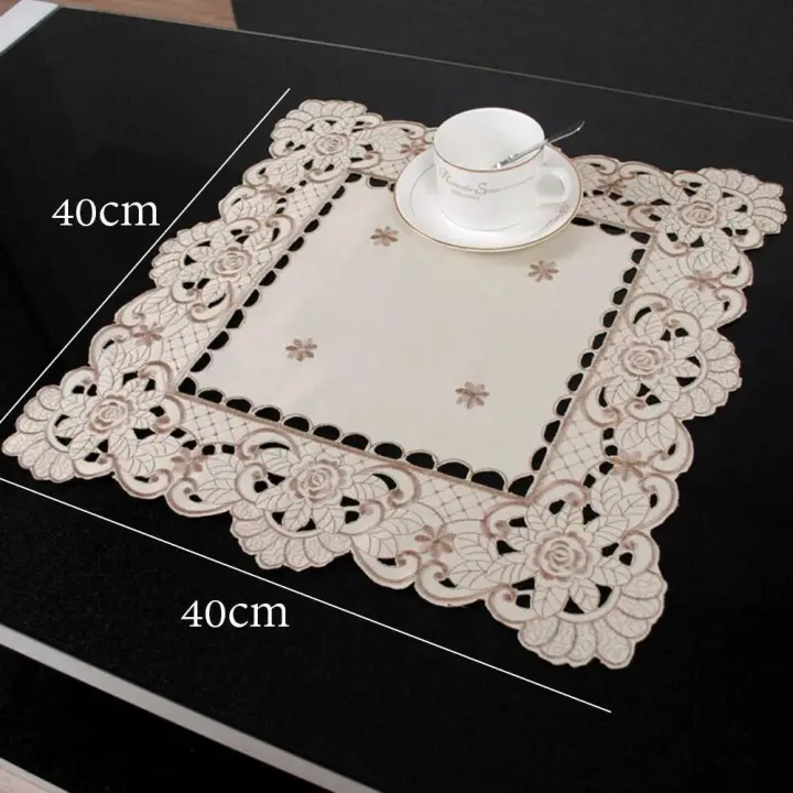 Tela de satén vintage Ence bordada blanca, mantel floral, decoración de fiesta de boda y decoración del hogar con temática francesa - 1