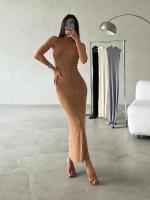 Mujer de punto sin mangas con cuello alto, vestido largo elegante de moda para otoño 2023 - details 4