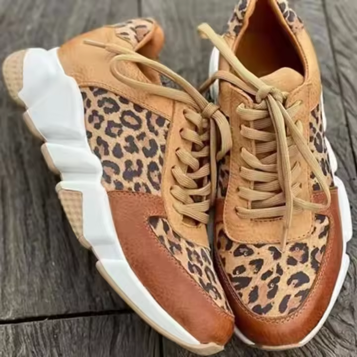 Zapatos casuales de mujer con cordones al aire libre zapatos deportivos con estampado de leopardo - 1