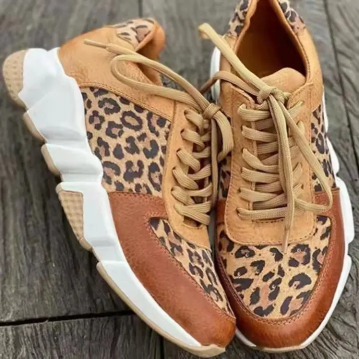 Zapatos informales con cordones para mujer, calzado deportivo con estampado de leopardo para exteriores - 1