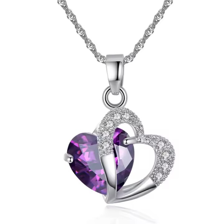 Colgante en forma de corazón de plata pura para mujer con incrustaciones de circonita colorida, collar de moda para niñas, joyería que expresa amor - 1
