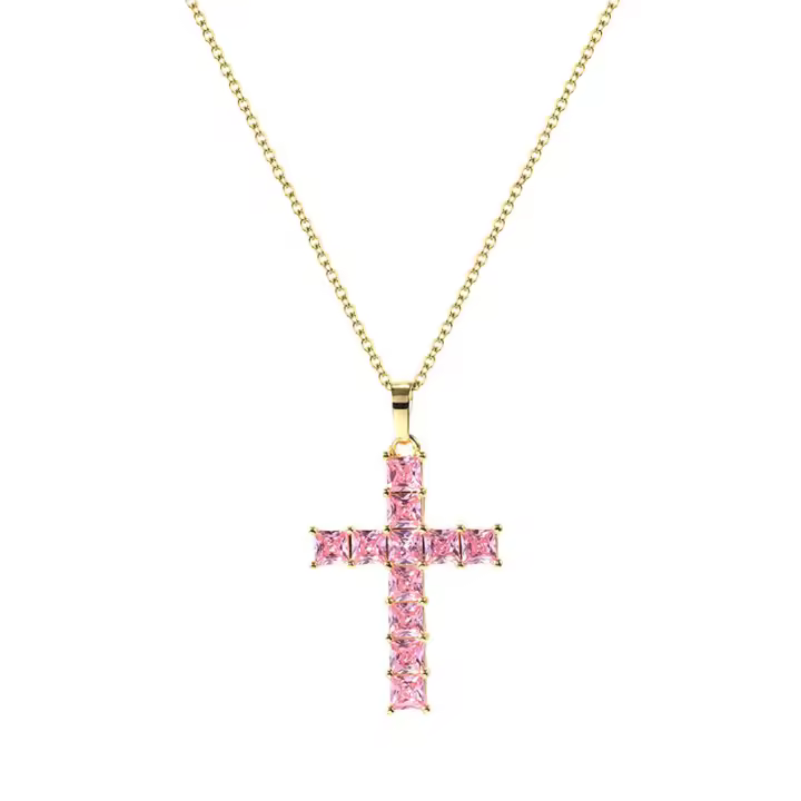 Nuevos colgantes de la Cruz de Jesús de Cristal Multicolor Dorado - 1