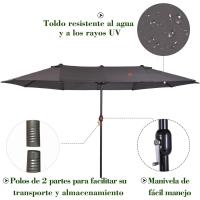 Parasol Doble para Jardín Sombrilla Gigante Anti UV con Manivela Tamaño 4,55x2,65x2,38 m Color Gris - details 2