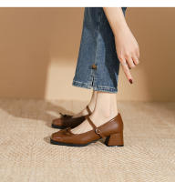 Zapatos individuales de tacón grueso cosidos con lazo de nuevo estilo, zapatos de mujer de tacón medio. - details 26