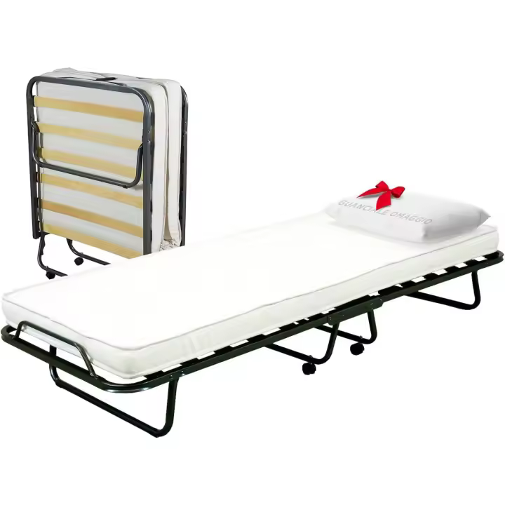Cama plegable con almohada incluida + almohada gratuita, estructura resistente y 4 ruedas - 1