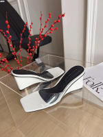 Nuevas sandalias de cuña de cabeza cuadrada de moda simples y versátiles zapatillas de tacón alto transparentes zapatos de mujer con punta abierta - details 19