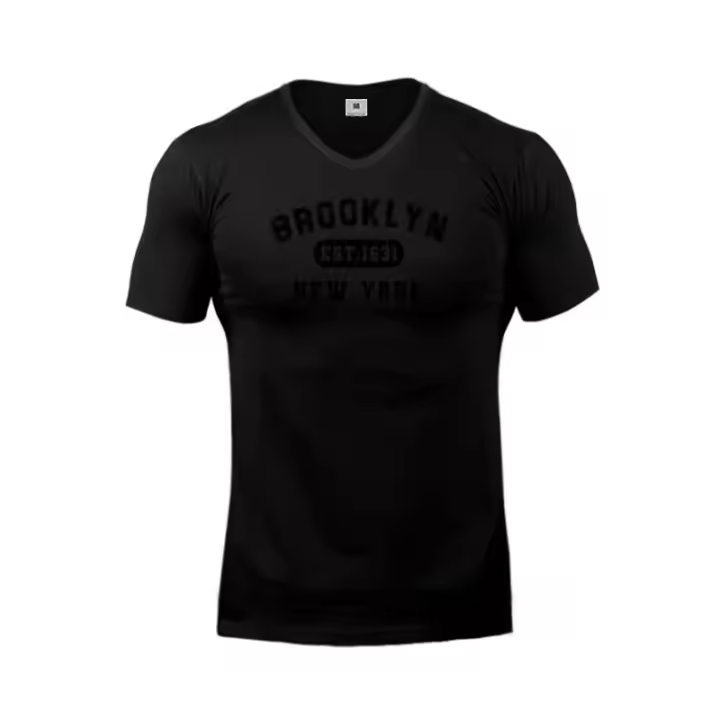Brooklyn Est. 1631 New York Letter V Neck T-Shirts for Men Slim Fit Casual T Shirt Fashion Breathable Cotton Short Sleeve Tshirt - 1