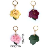 Llavero de cuero PU con flor rosa, llavero de Metal, funda protectora portátil para tarjeta de acceso, decorativa, multiusos - details 0