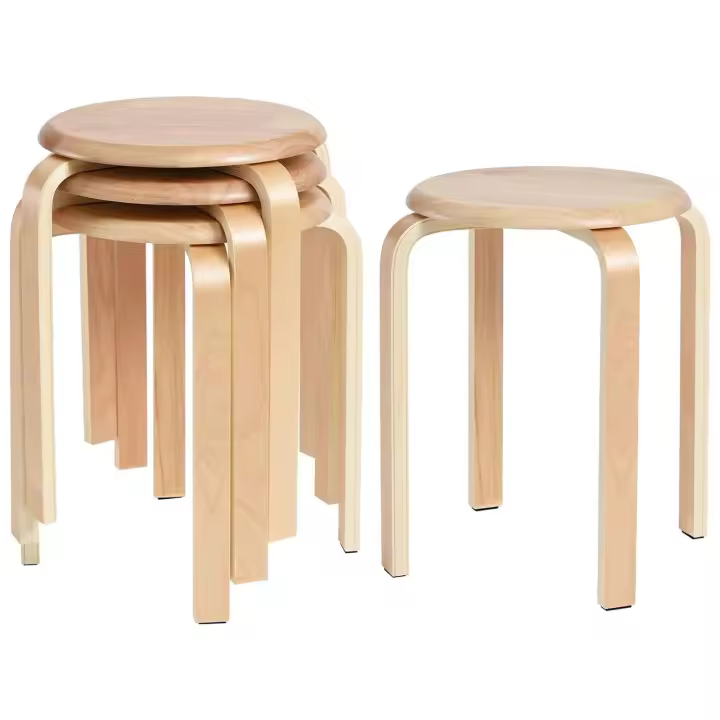 Taburete redondo de madera maciza de 4 piezas, taburete apilable antideslizante para sala de estar, comedor, cocina - 1