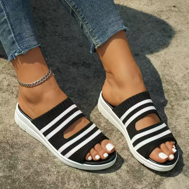 Zapatillas de Moda para Mujer a Rayas Zapatillas de Verano Antideslizantes Gruesas para Uso al Aire Libre - 1