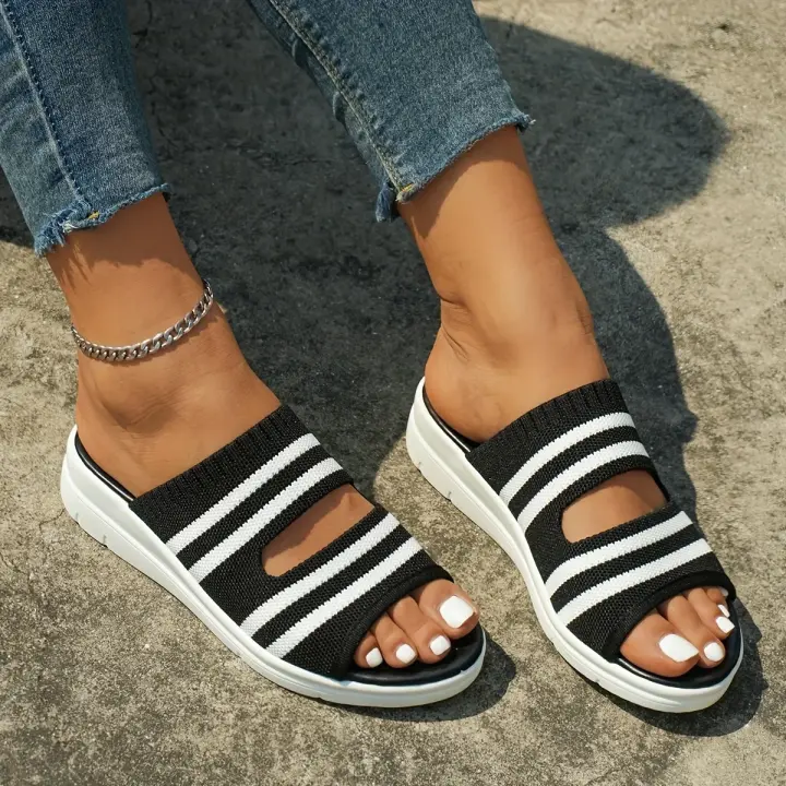 Zapatillas de Moda para Mujer a Rayas Zapatillas de Verano Antideslizantes Gruesas para Uso al Aire Libre - 1
