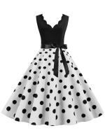 Dot print summer women elegant vintage party casual sleevelss a line dress - details 1