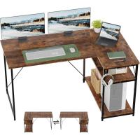 Almacenamiento, escritorio de esquina con estante reversible, mesa estable para ordenador en - details 0