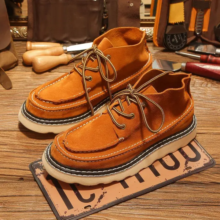 Cuero genuino de alta gama de cuero vacuno puro esmerilado, zapatos casuales de suela plana, transpirables y de caña alta. - 1