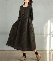 Vestido Floral de Algodón Vintage Moda Casual para Mujeres Primavera Otoño - details 17