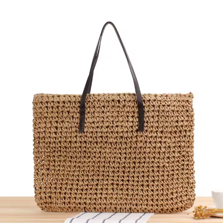 Bolso tejido de cuerda de papel informal de gran capacidad, bolso de hombro japonés y coreano, bolso tejido a mano de color sólido, bolso de viaje a casa de la serie Mori - 1