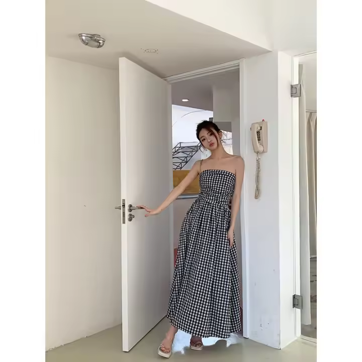 Vestido largo de playa Sexy con espalda descubierta para mujer, vestido de verano sin tirantes y sin mangas con hombros descubiertos, vestido de fiesta de noche elegante de estilo coreano - 1