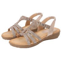 Sandalia de verano, nuevo estilo, elegante, con cuentas, hebilla de diamantes de imitación, tacón elástico con correa de goma, zapatos de mujer - details 2